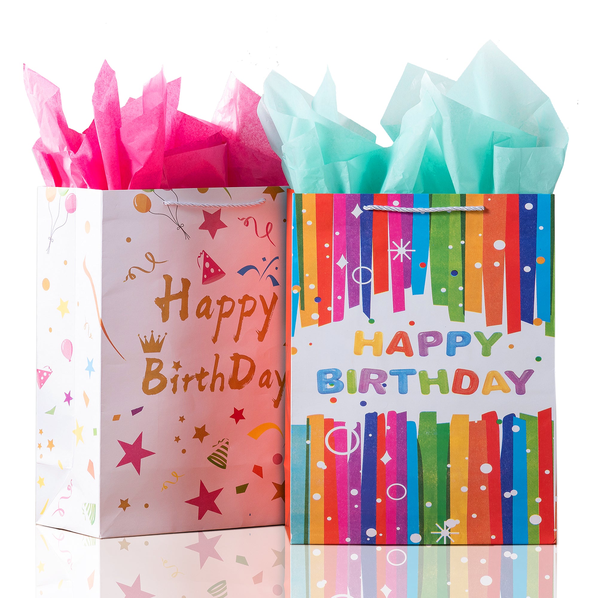 2 Pack Extra Large Birthday Gift Bags with Tissue Paper