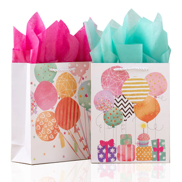 2 Pack Extra Large Birthday Gift Bags with Tissue Paper