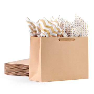 Brown Gift Bags with Golden Tissue Paper