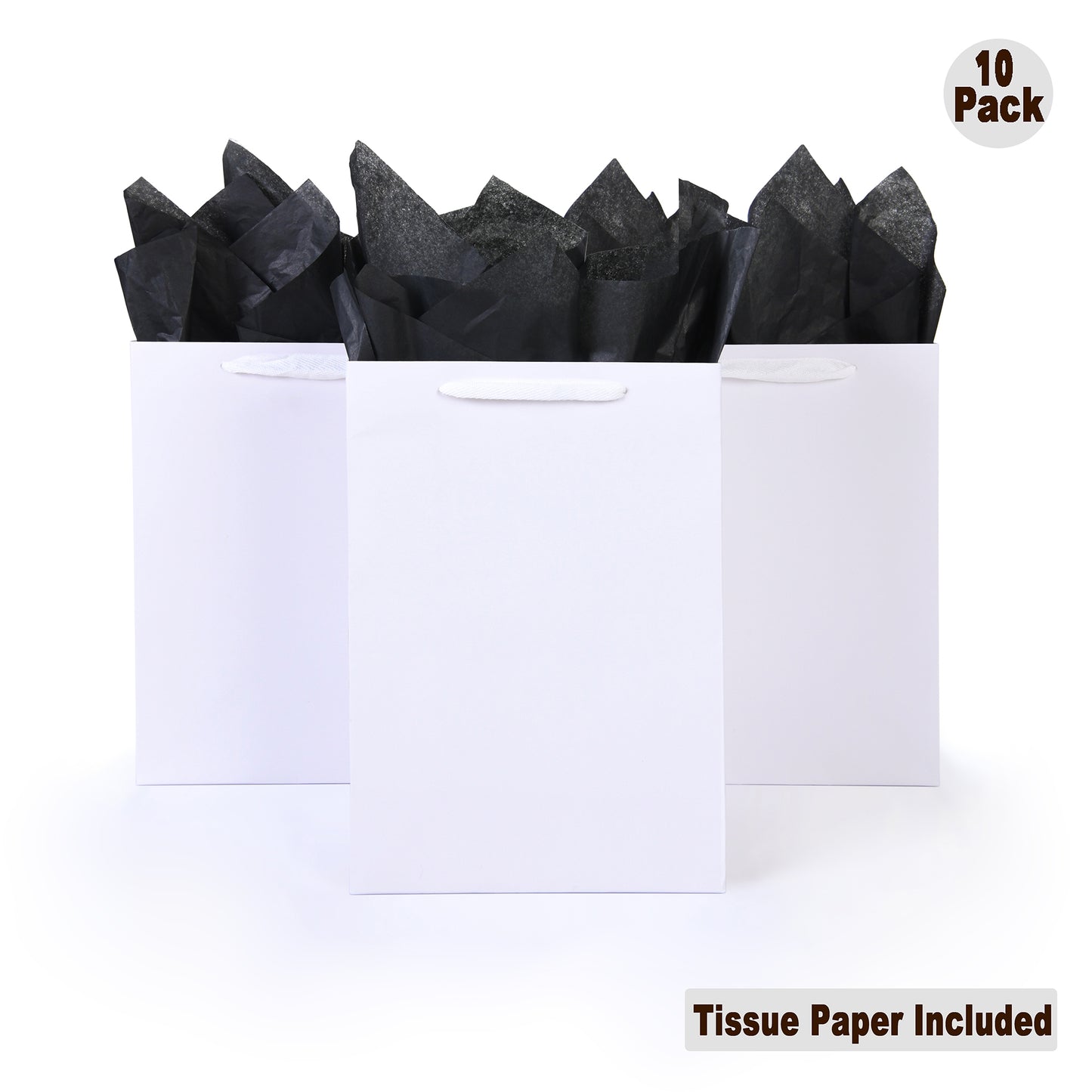 10 Pack White Gift Bags with Tissue Paper