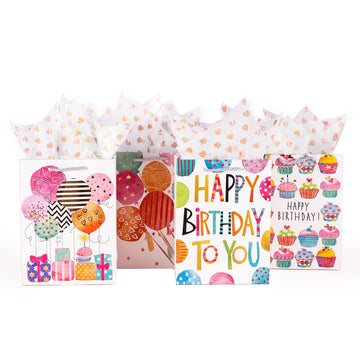 24 Pack Small Birthday Gift Bags with Tissue Paper