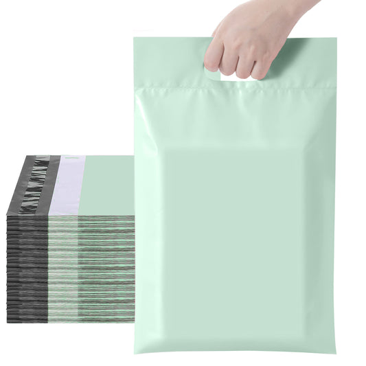 10"x13" Green Poly Mailers with Handles Tear-Proof Polyethylene Shipping Bags