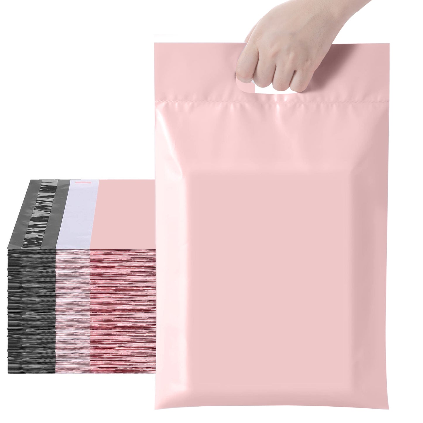 10"x13" Pink Poly Mailers with Handles Tear-Proof Polyethylene Shipping Bags