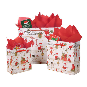 12 Pack Christmas Gift Bags, Santa Bags with Tissue Paper and Greeting Cards