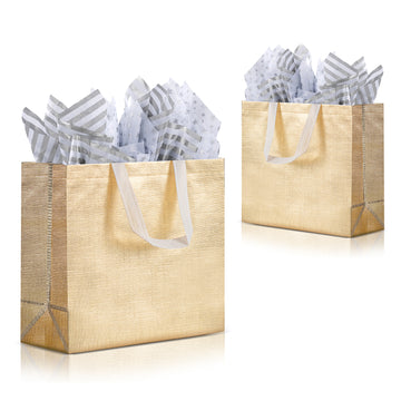 Gold Reusable Gift Bags with Tissue Paper