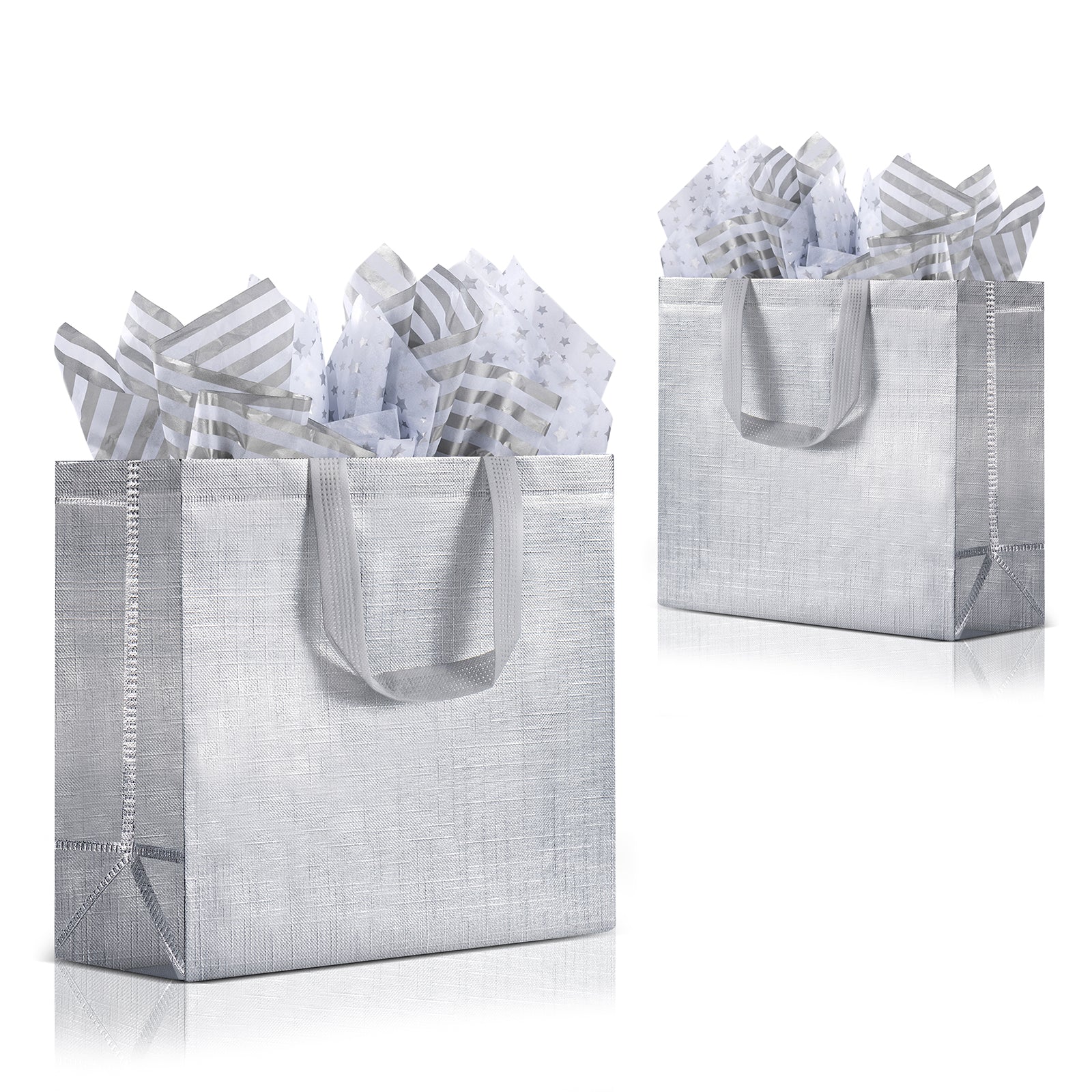 Silver Reusable Gift Bags with Tissue Paper