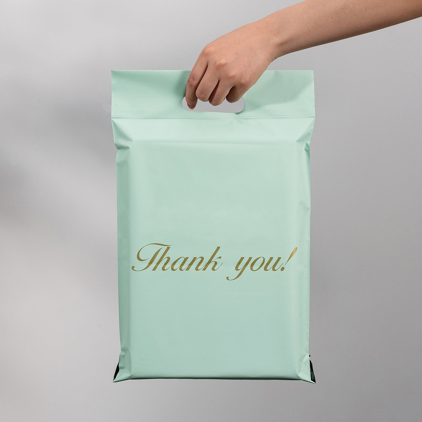 10"x13" 100% Biodegradable Green Thank You Mailers with Handles Tear-Proof Polyethylene Shipping Bags