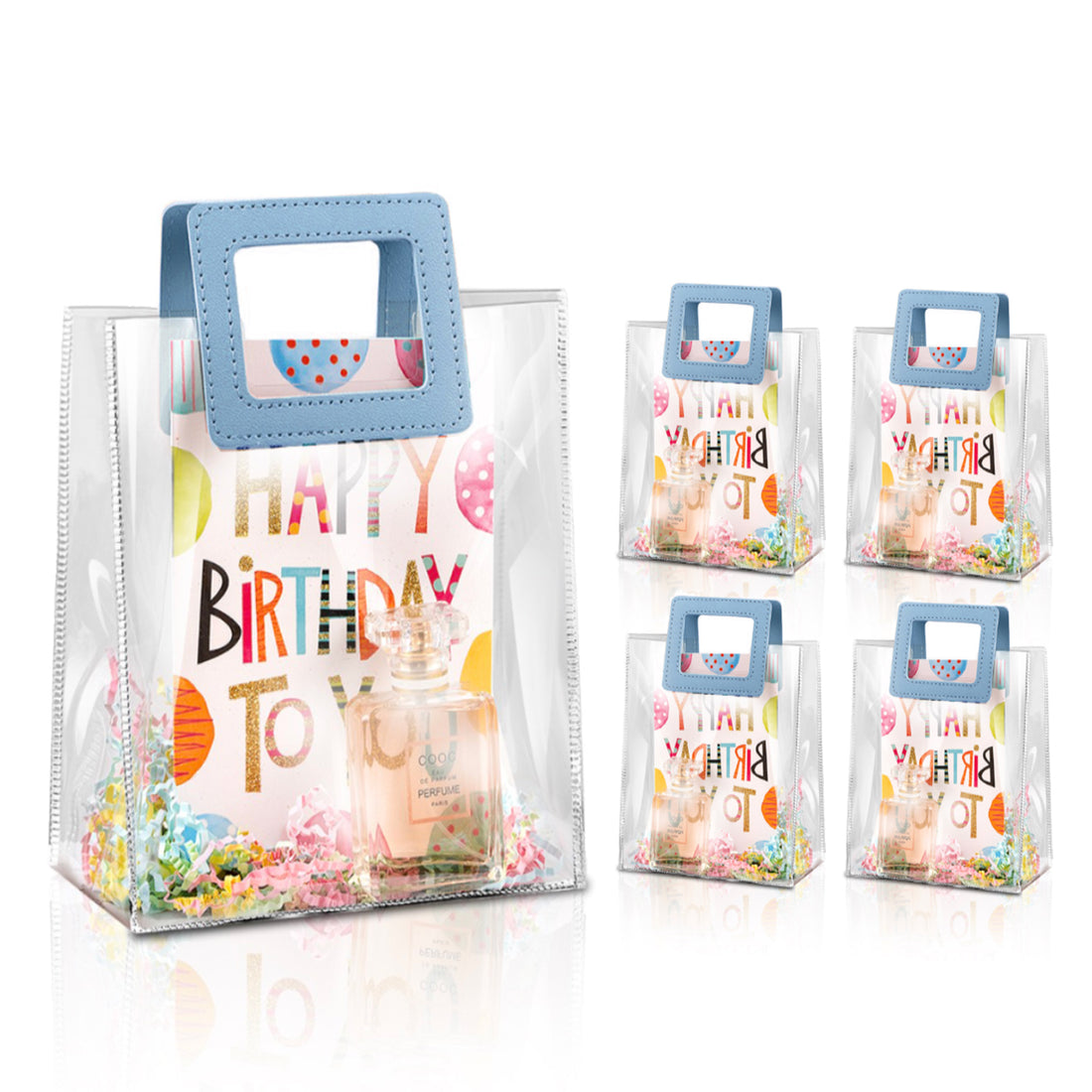 Clear Gift Bags with Blue Handles