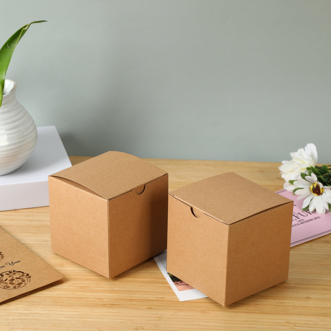 100 Pack Kraft Paper Boxes with Lids