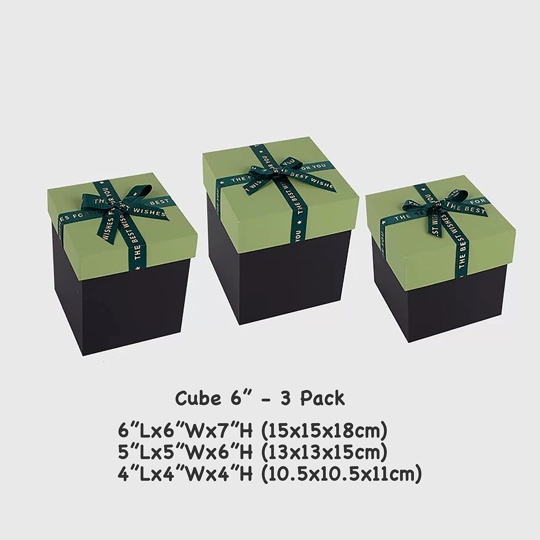 3 Pack Cube Green Gift Boxes with Lids