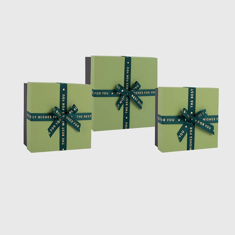 3 Pack Square Green Gift Boxes with Lids