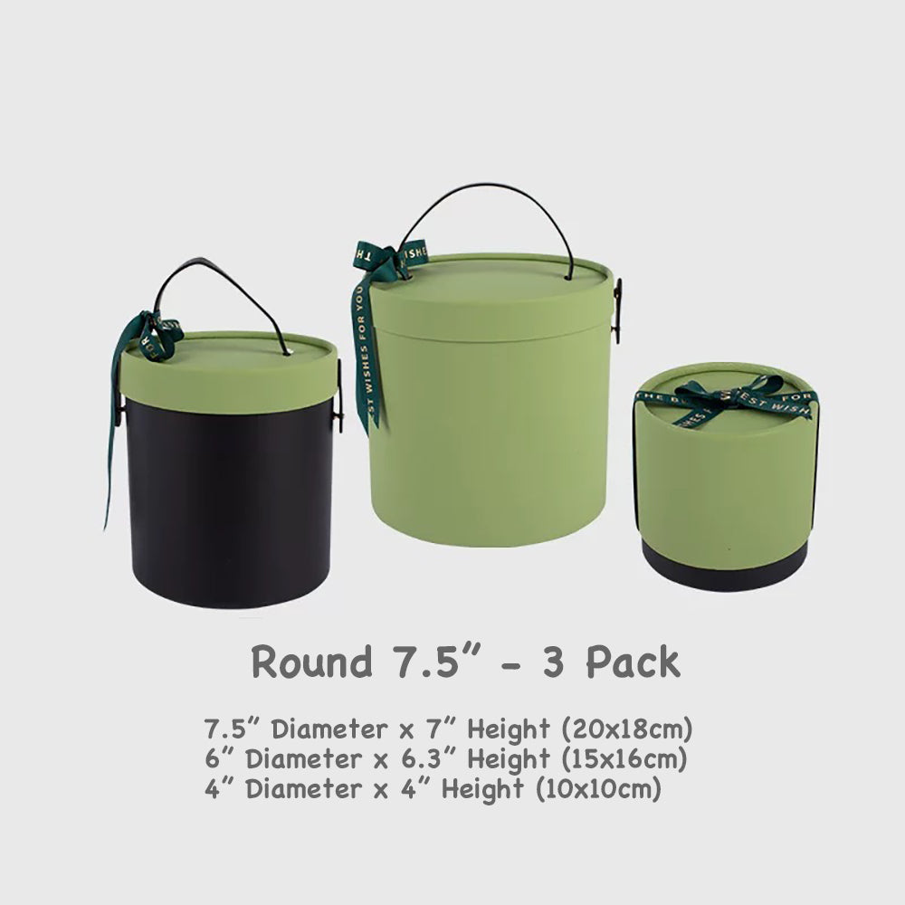 3 Pack Round Green Gift Boxes with Lids