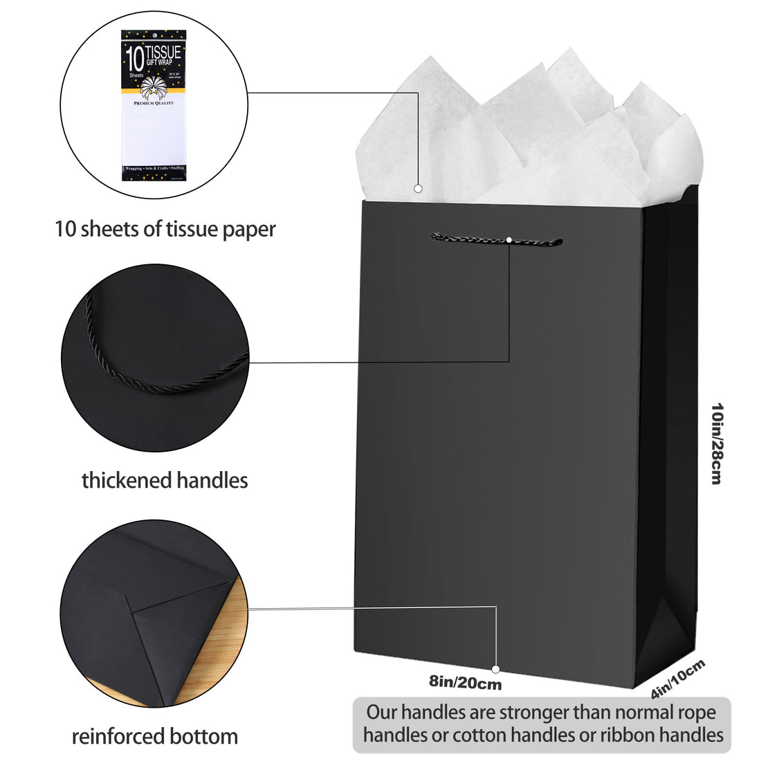 Luxury Black Gift Bags with Tissue Paper | Medium Gift Bags