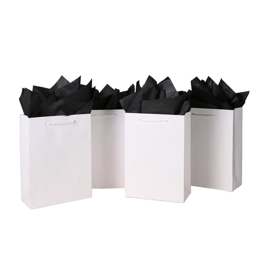 10 Pack White Gift Bags with Tissue Paper