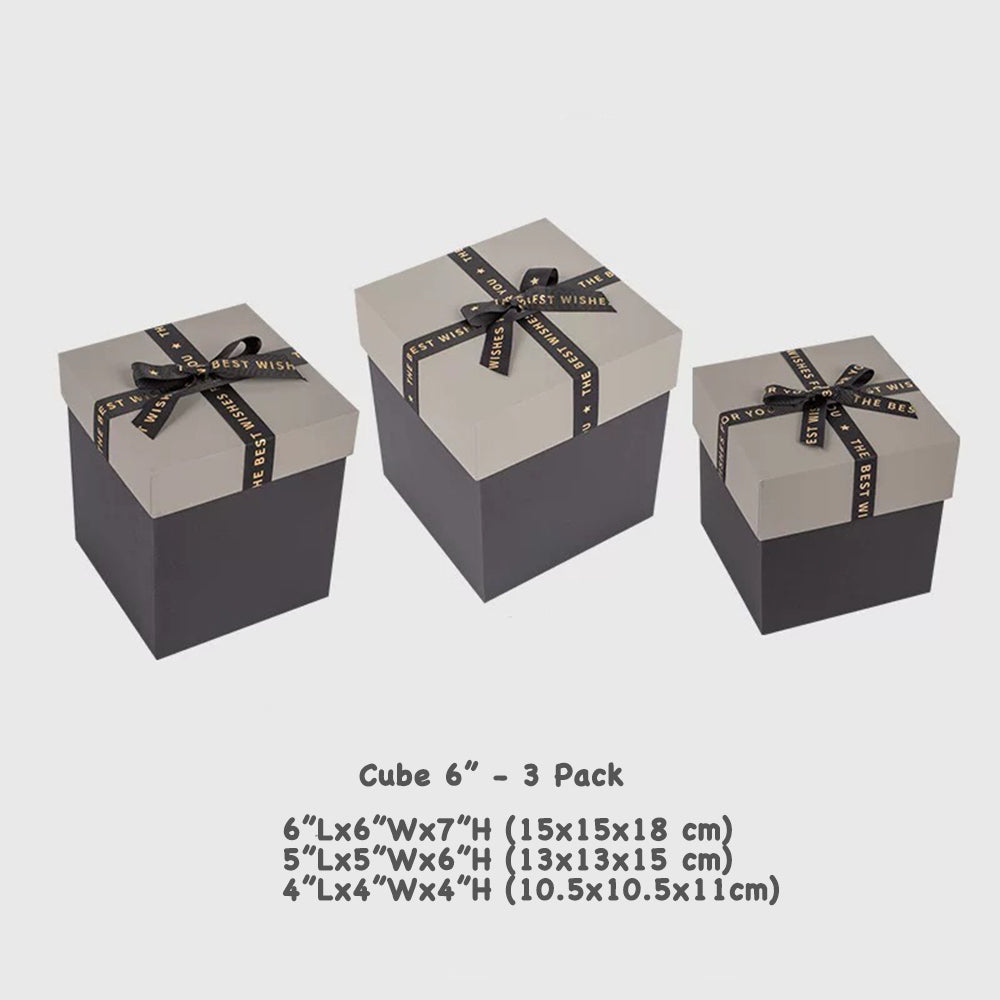 3 Pack Cube Grey Gift Boxes with Lids