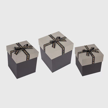 3 Pack Cube Grey Gift Boxes with Lids