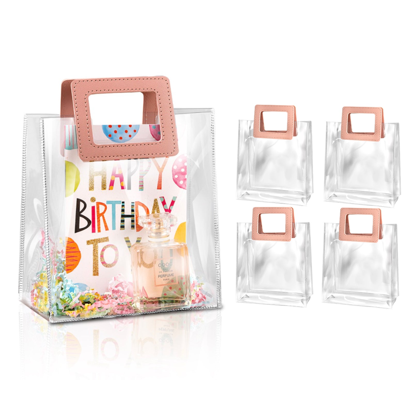 Clear Gift Bags with Pink Handles