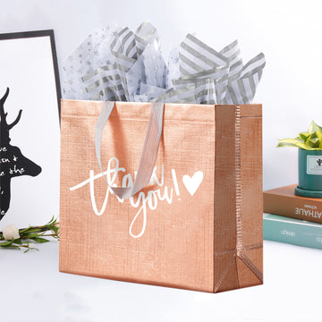 Rose Gold Reusable Gift Bags Thank You Shopping Bags with Tissue Paper