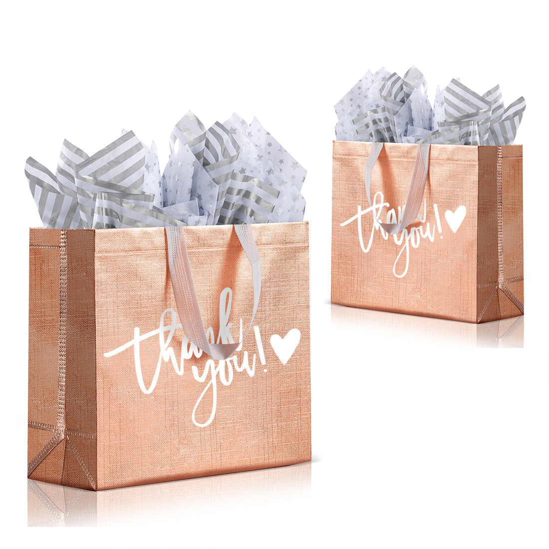 Rose Gold Reusable Gift Bags Thank You Shopping Bags with Tissue Paper